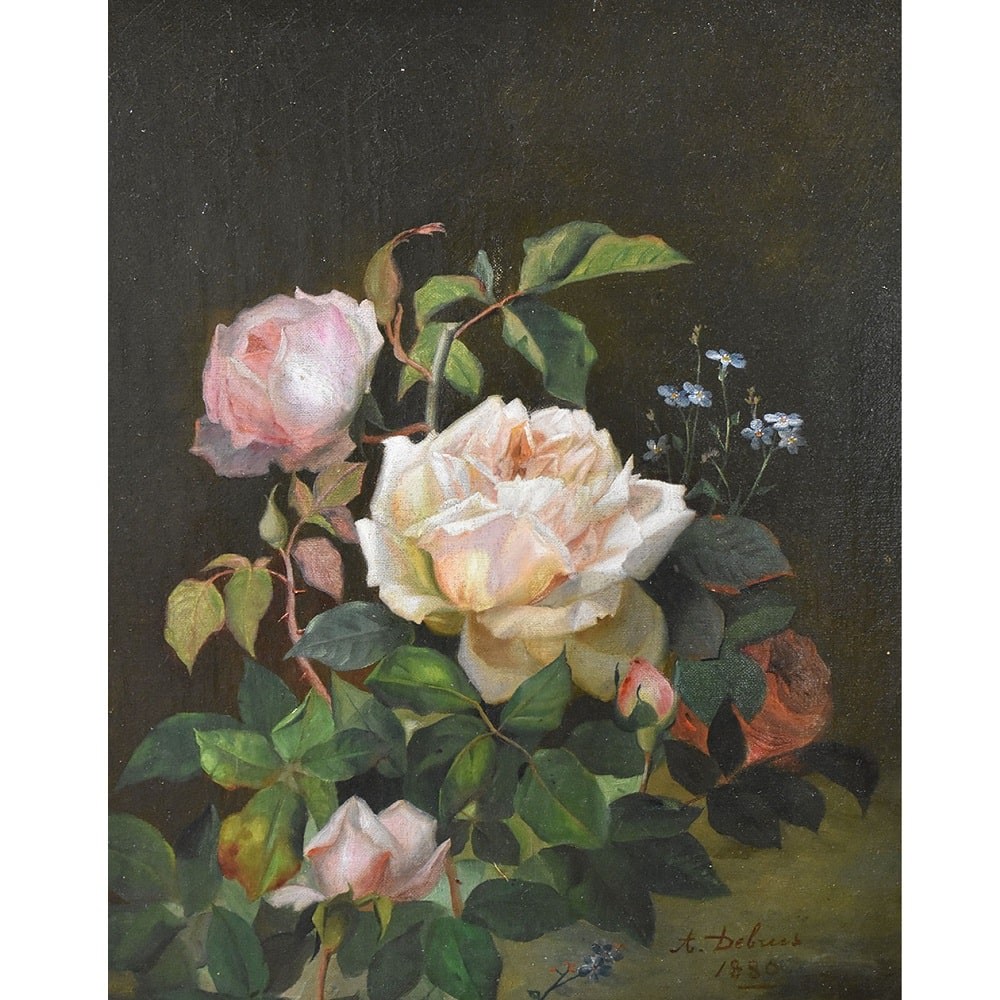 QF462 1a  antique floral paintings flower rose painting still life XIX century.jpg